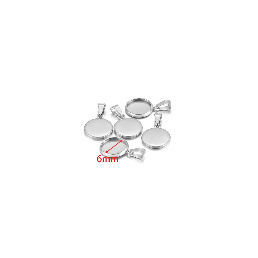 Steel round cabochon bezel blank tray settings with clamp bails, 6mm size
