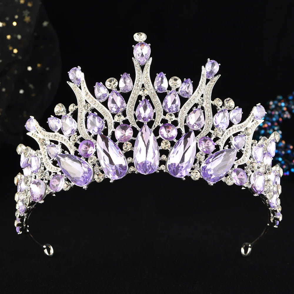 Rhinestone tiara headpiece with lavender purple crystals and detailed arched crown setting