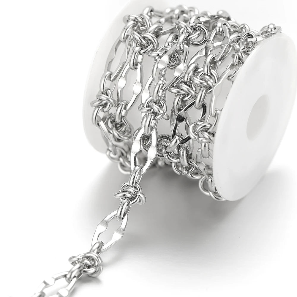 Stainless steel mixed-link curb chain with oval and bar sections for DIY jewelry