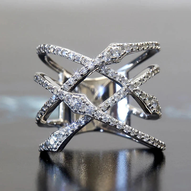 Luxury Creative Cross Rings Wide Rings for Women Wedding Band Jewelry