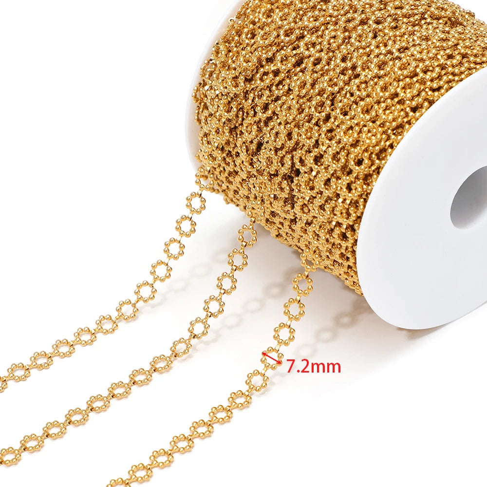 Gold plated square-link chain on spool, 7.2mm link size shown