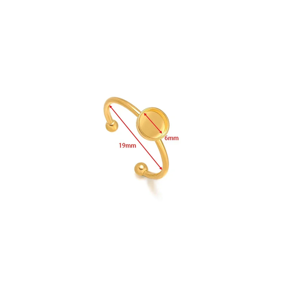 Gold open ring bezel setting, blank cabochon tray; 19mm outer size, 6mm bezel, 6mm tray