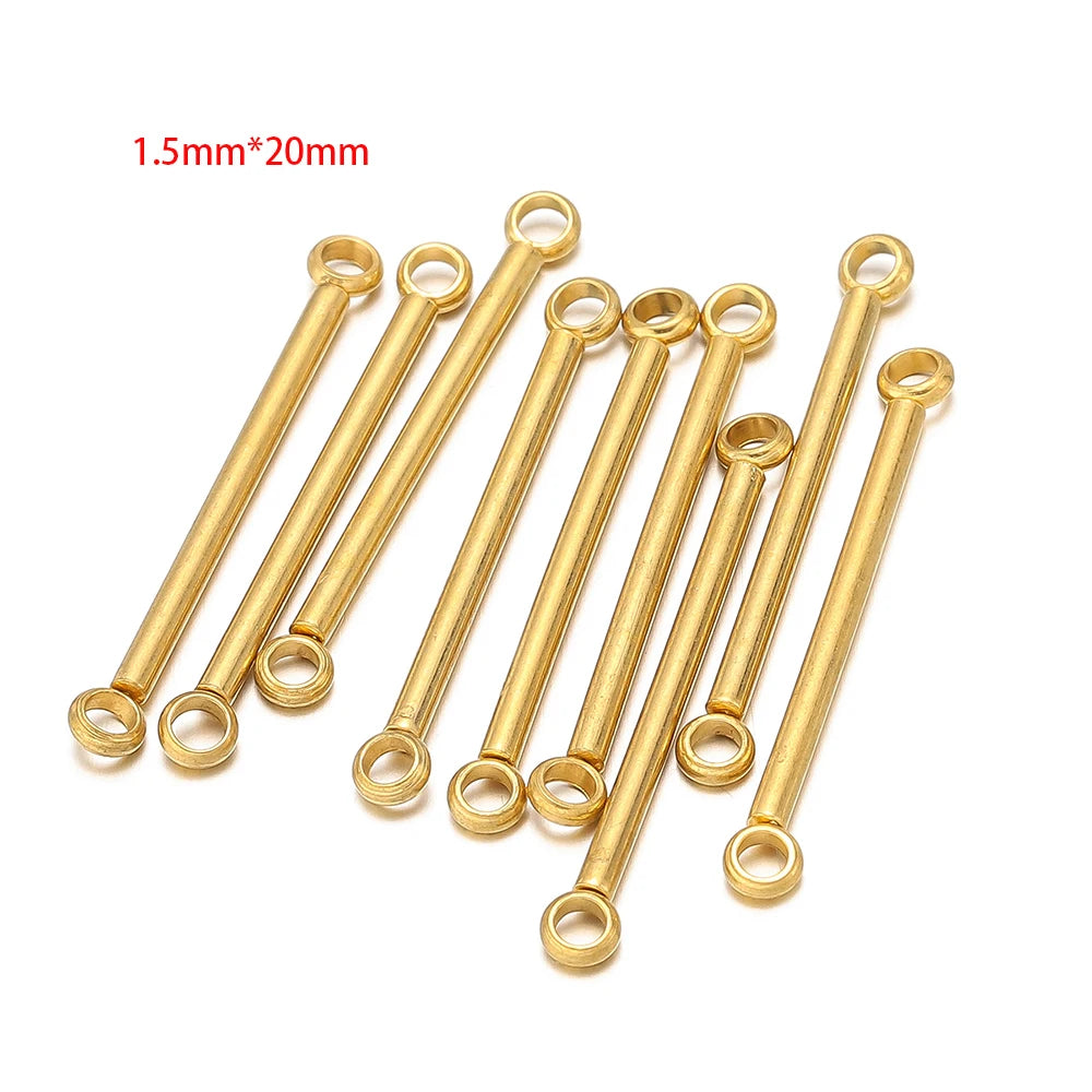 Gold stainless steel double-cylinder rod earring connectors, straight rods with end loops