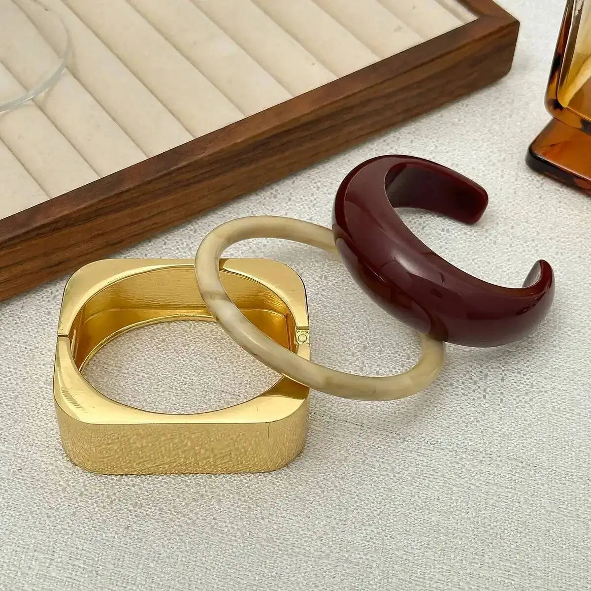 Geometric Wide Bracelet Round Bangle Punk Square Metal Acrylic Bracelets for Women