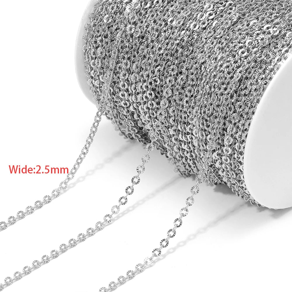 2.5mm silver-tone textured chain on spool with round links