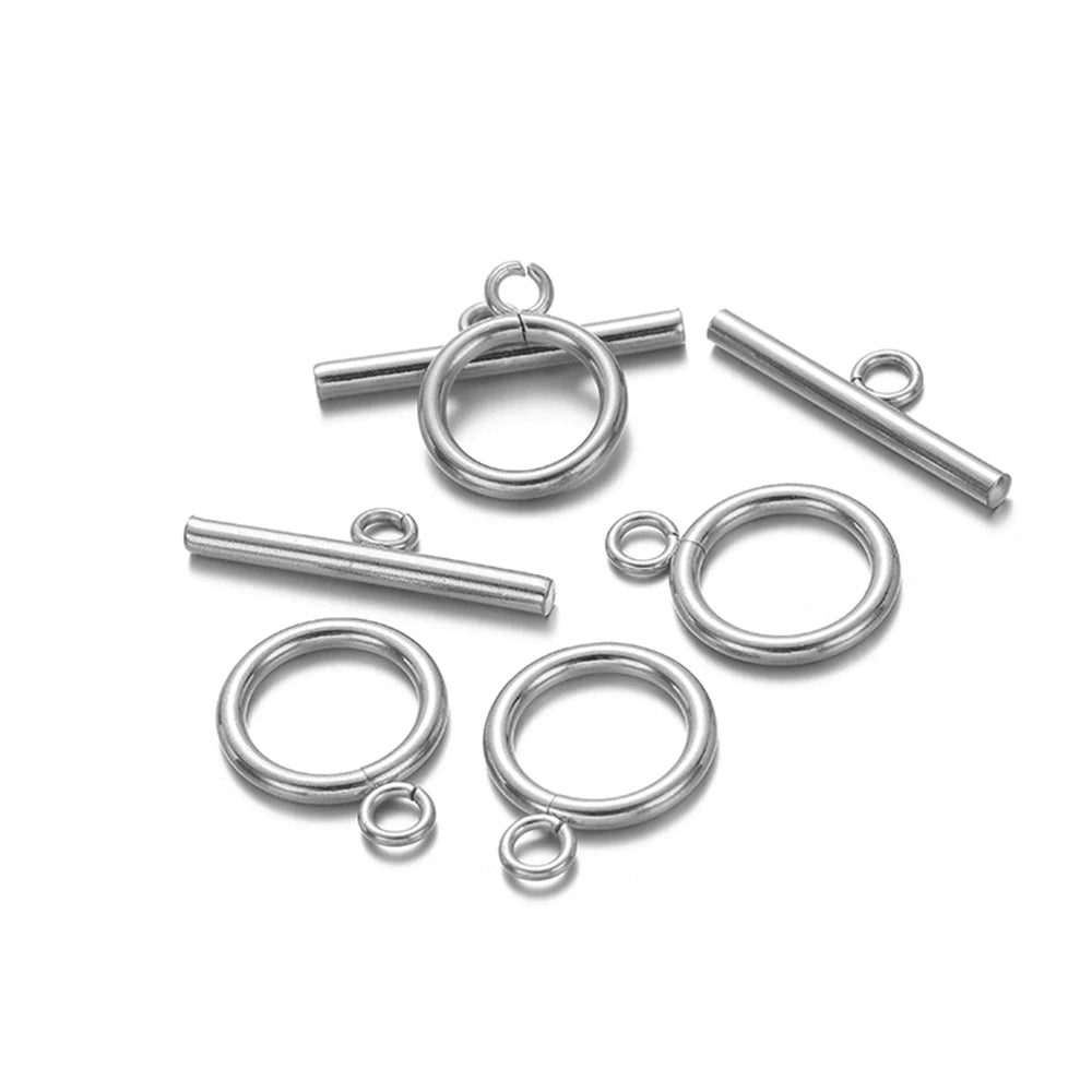 Silver-tone OT clasp connectors set with ring loops and straight bar links