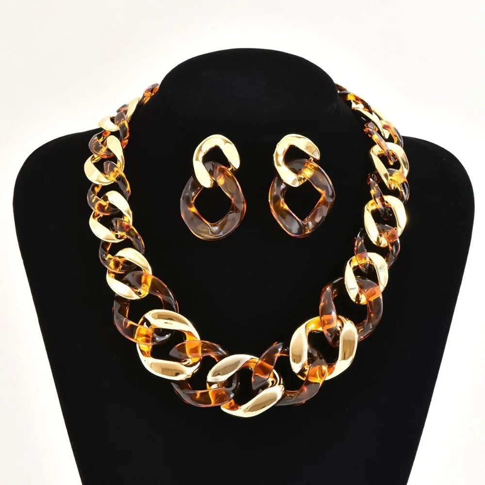 Chunky Jewelry Link Chain Vintage Earrings And Necklace Set For Women Punk Thick Choker Jewelry Gift