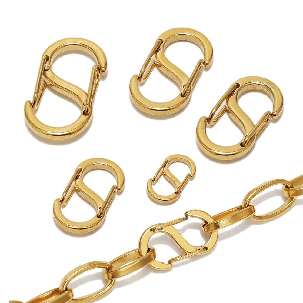 Gold-tone spring lobster clasp connectors, oval eyelets for jewelry making