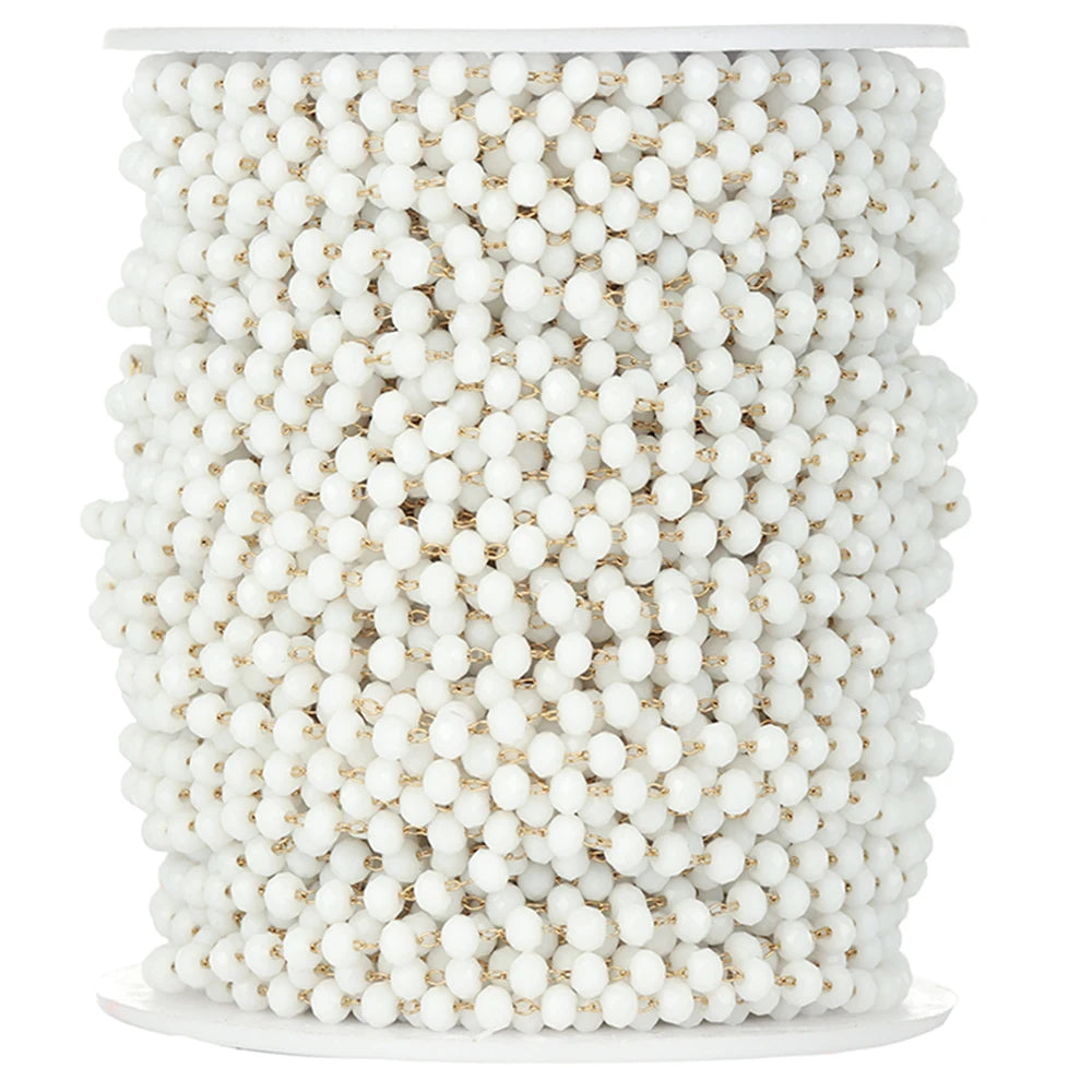 White beaded necklace chain spool with closely strung round beads