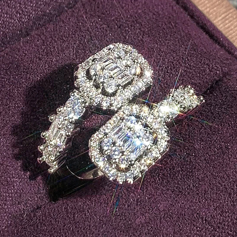 Luxury Silver Color Shiny Zirconia Opening Ring