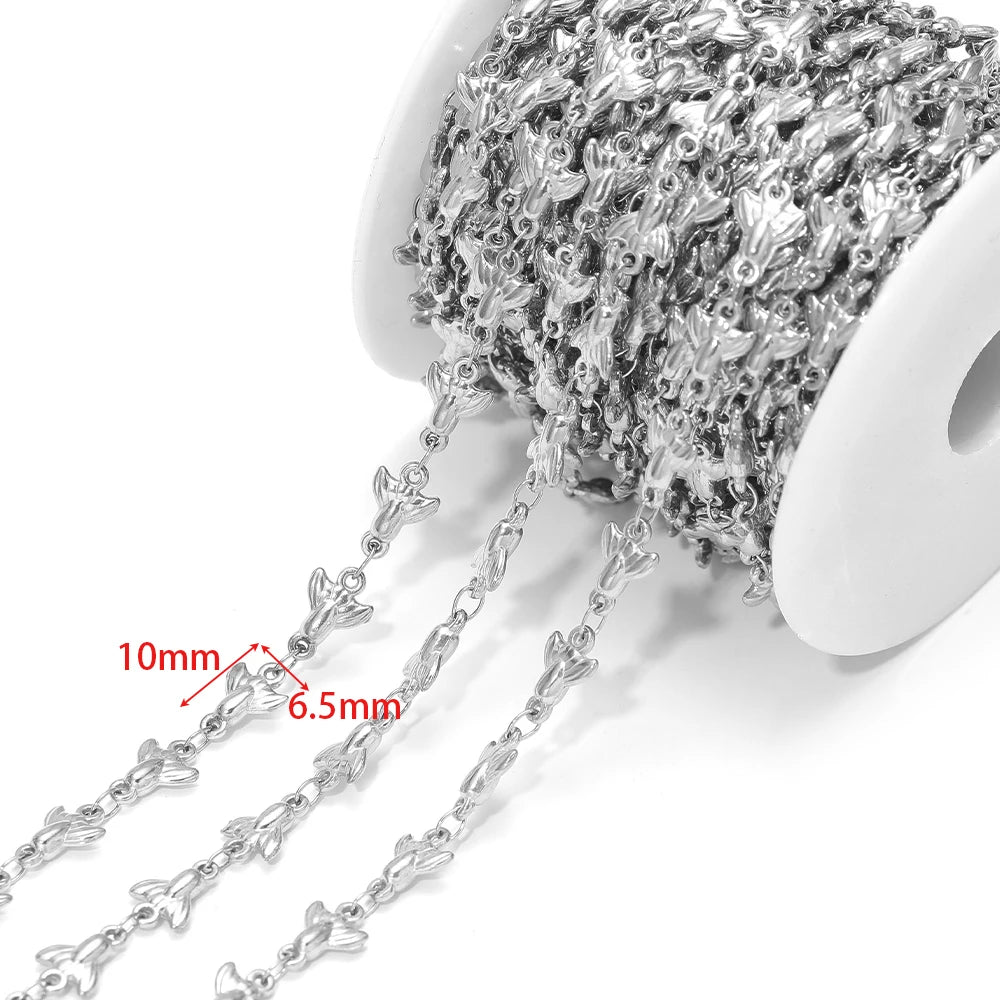 Starfish charm chain, silver-tone metal links with small starfish motifs
