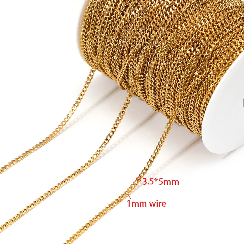 Gold-plated Cuban link chain, 3.5x5mm links, 1mm wire