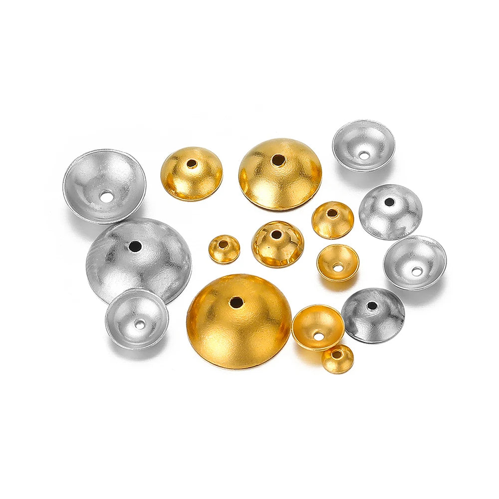 Assorted spacer bead caps, gold-plated and silver-tone stainless steel, with central holes