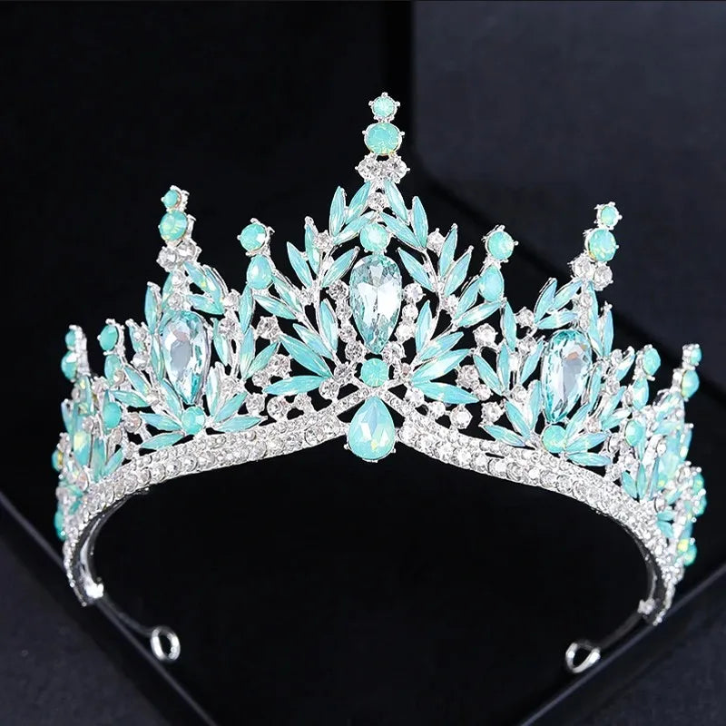 Aqua crystal teardrop tiara crown with sparkling rhinestone band
