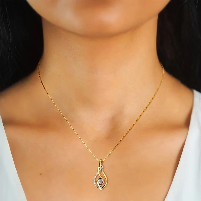 Silver /Gold Color Box Chain Zirconia Pendant Necklace for Women