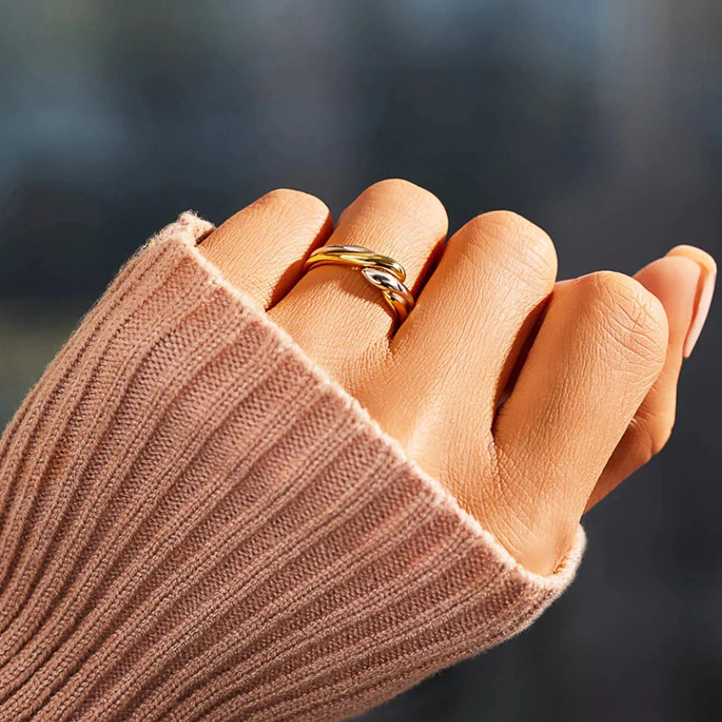 Fashion Two Tone Twist Ring for Women Daily Wear Jewelry m30