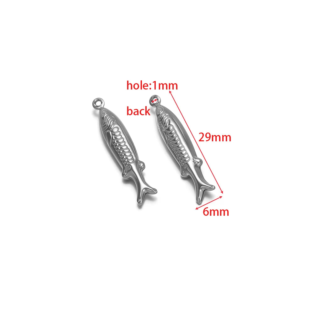 Silver dolphin-shaped stainless steel hollow charm with round loop, for jewelry making