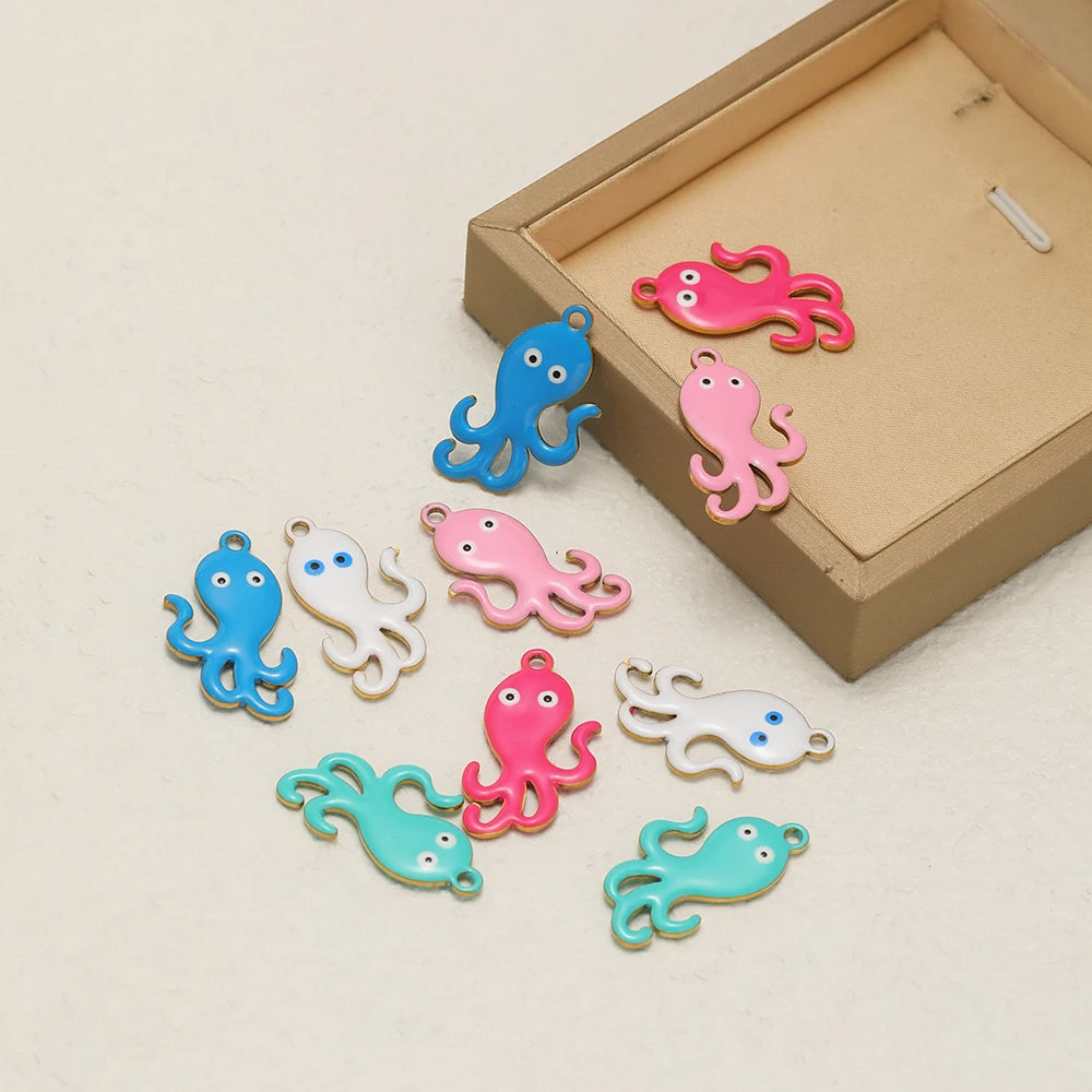 Mixed enamel octopus pendant charms with hanging loops in multiple colors