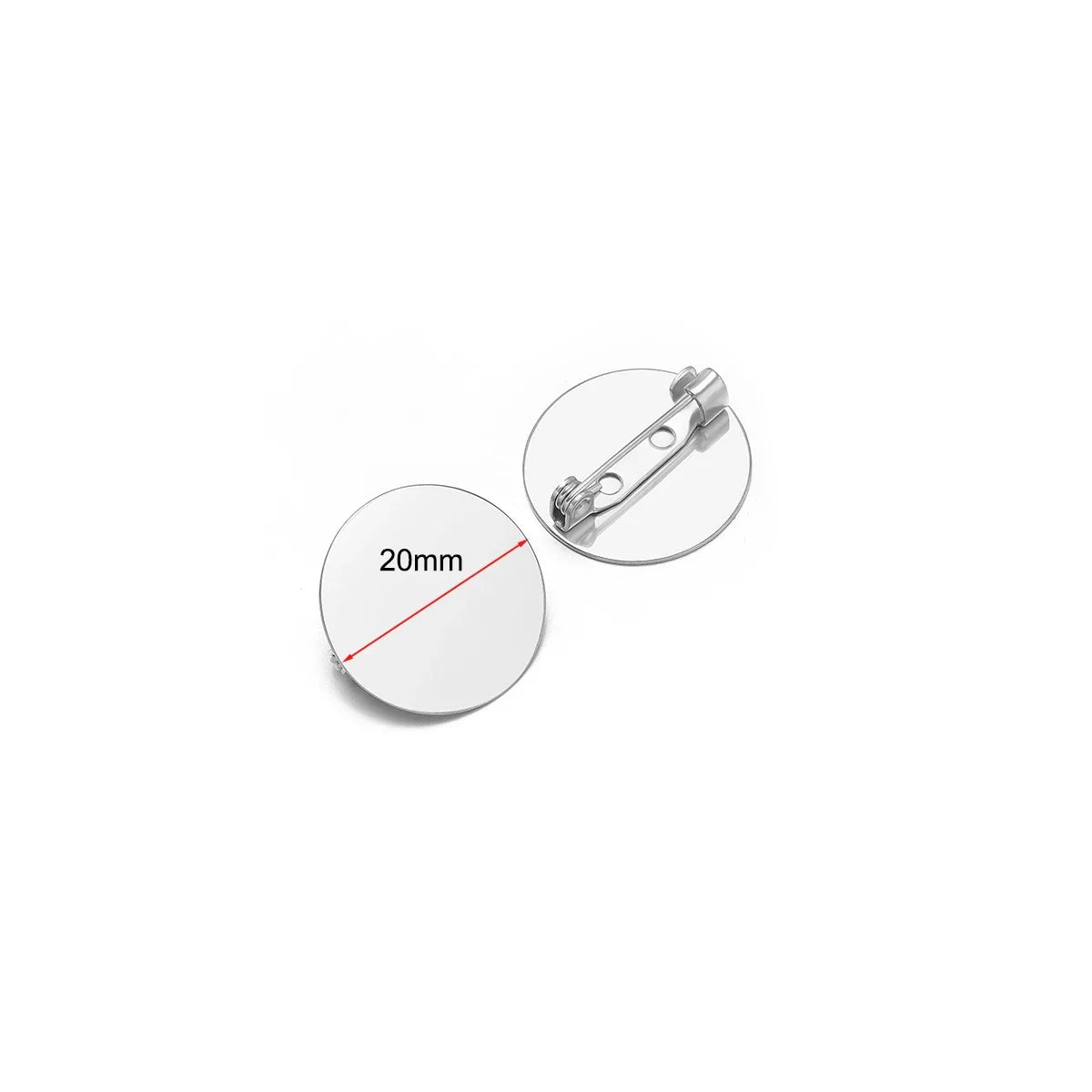Silver round brooch base cabochon setting with pin back, 20mm size