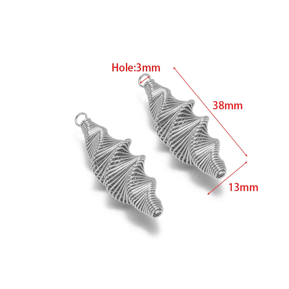Silver-tone spring-effect ribbon charms with loop holes, pair of wave-like pendants