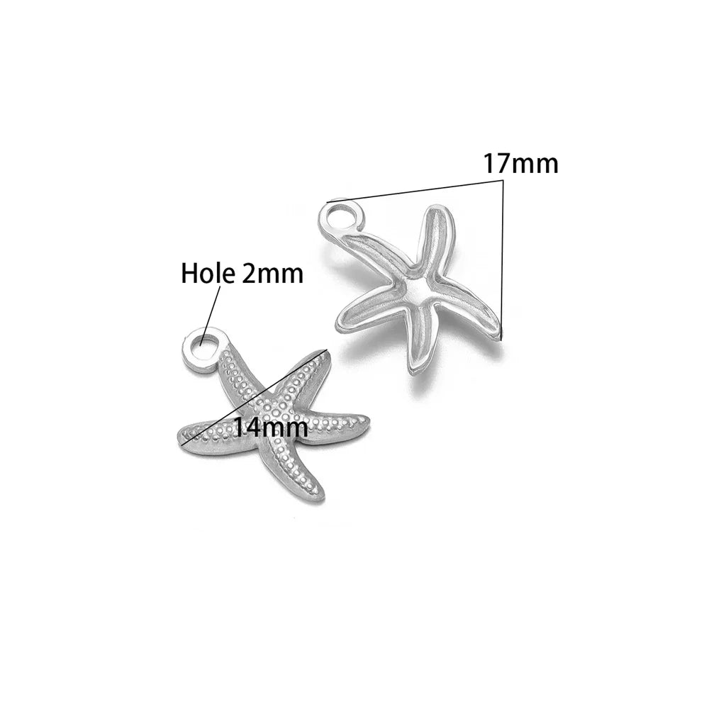 Silver starfish pendant charms with top loop; small starfish pair