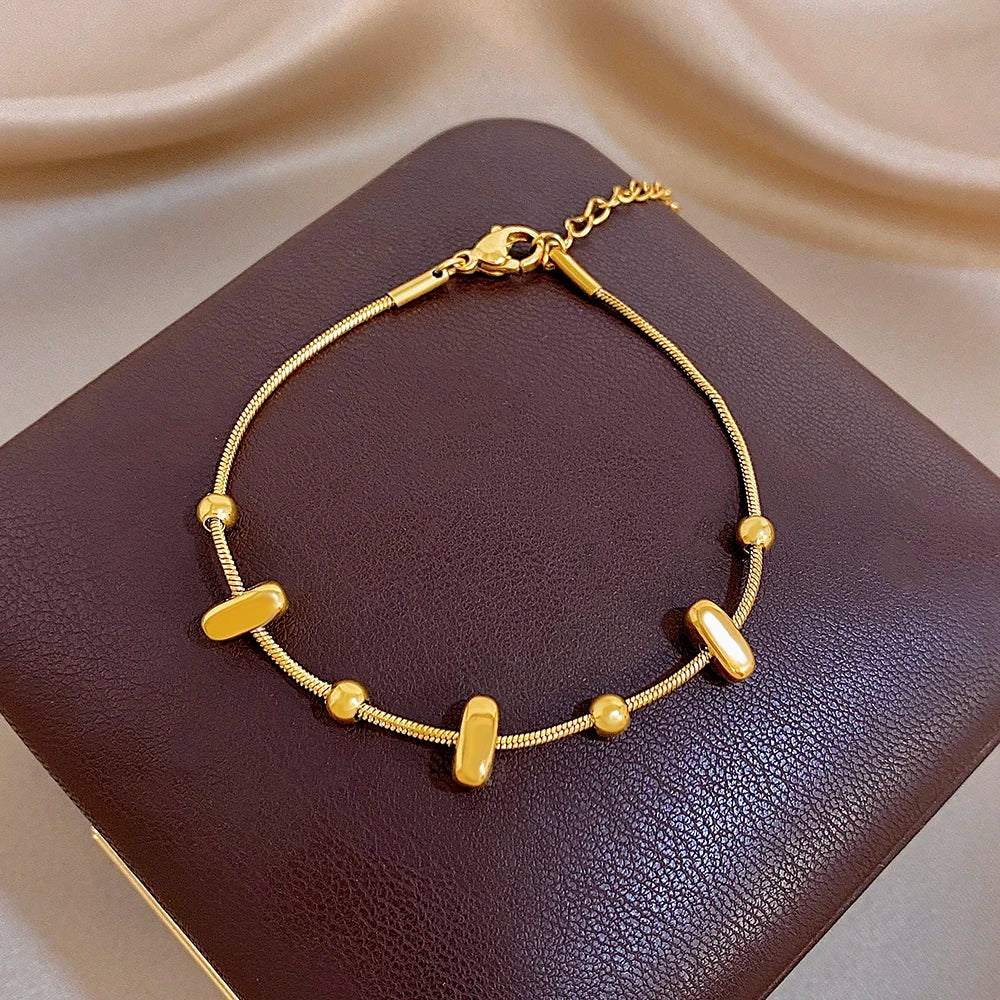 Trendy Gold Plated Stainless Steel Thick Chain Necklace Bracelet Geometric Beads Link Chain Waterproof Necklaces Bracelets