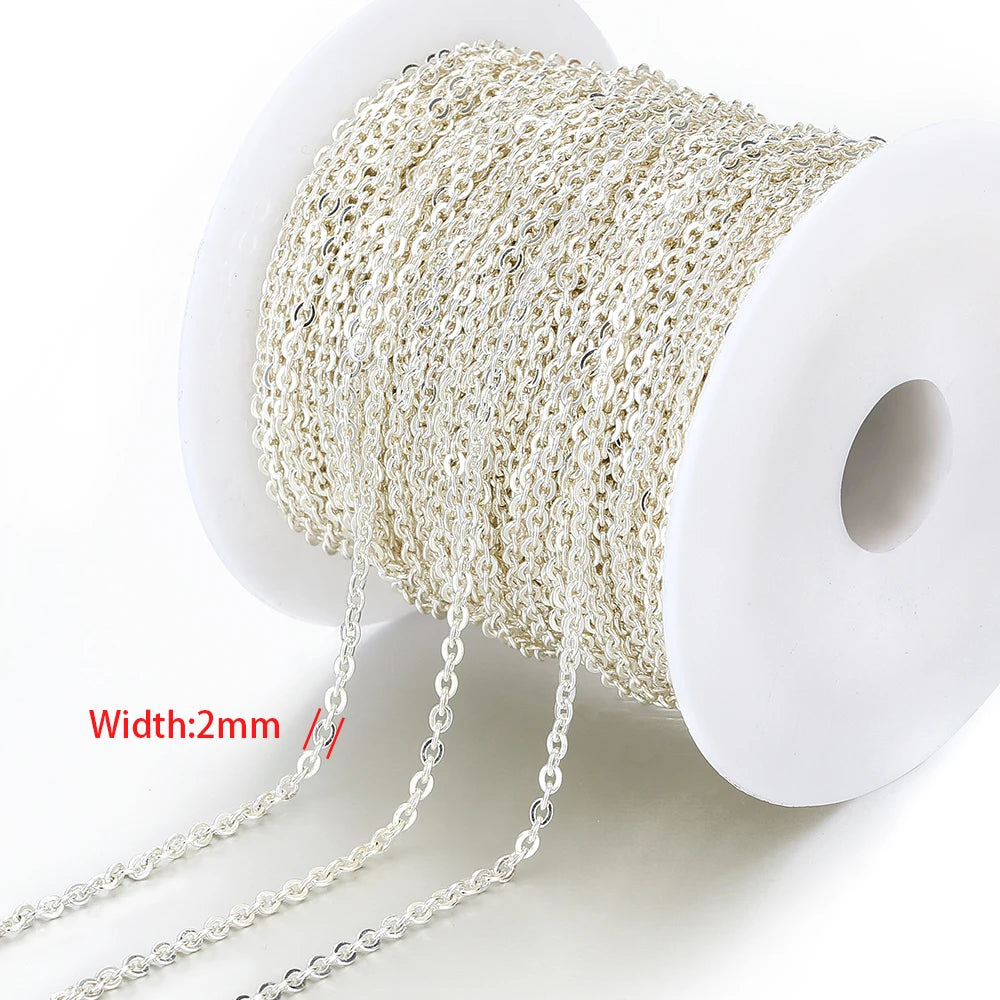 Steel-tone stainless steel chain, 2mm links for DIY jewelry making