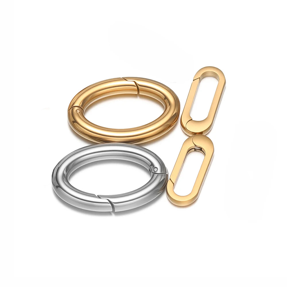 Gold oval spring clasp hooks with hinged loop, 2-piece set for bag chains