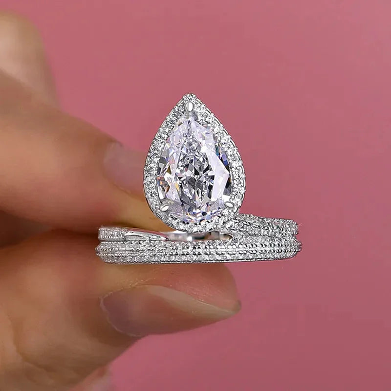 Luxury Pear Shaped Cubic Zircon Crystal Rings for Women Wedding Bling Jewelry m19