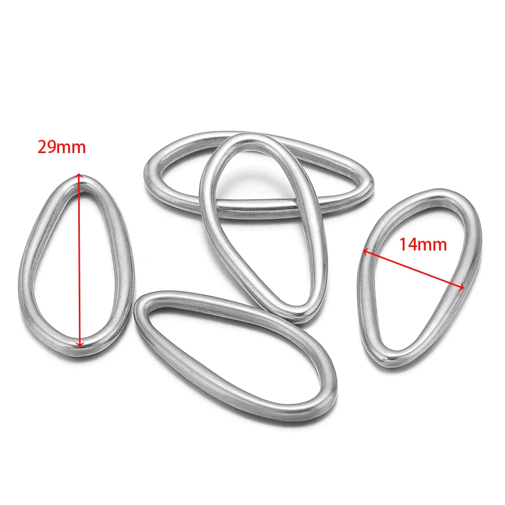 Silver irregular oval metal charm links with size marks 29mm and 14mm