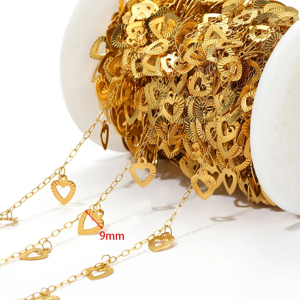 1 Meter Waterproof Stainless Steel Sweet Heart Chains Gold Color Chains for Women Jewelry DIY Making Necklace Bracelet Material