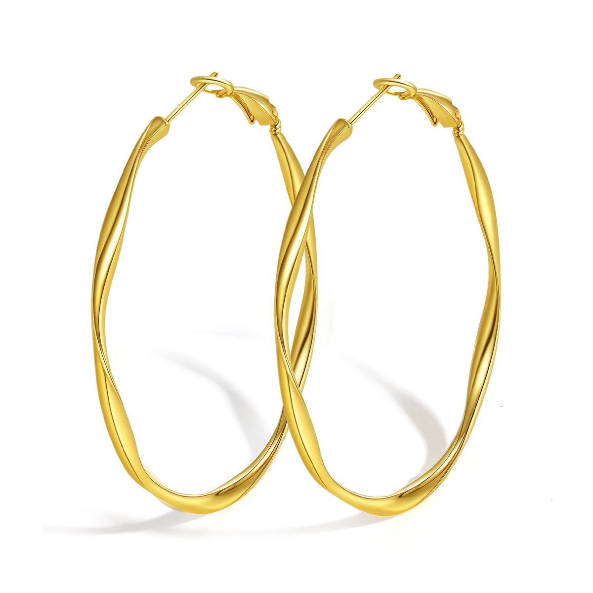 Pair of gold-tone twisted hoop earrings with click-top clasps
