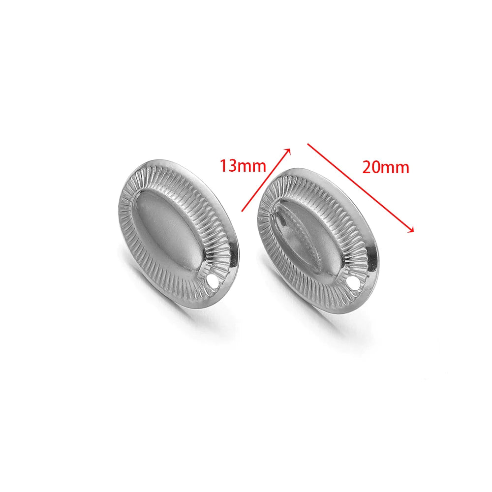 Silver oval stud earring findings with size markings 13mm and 20mm