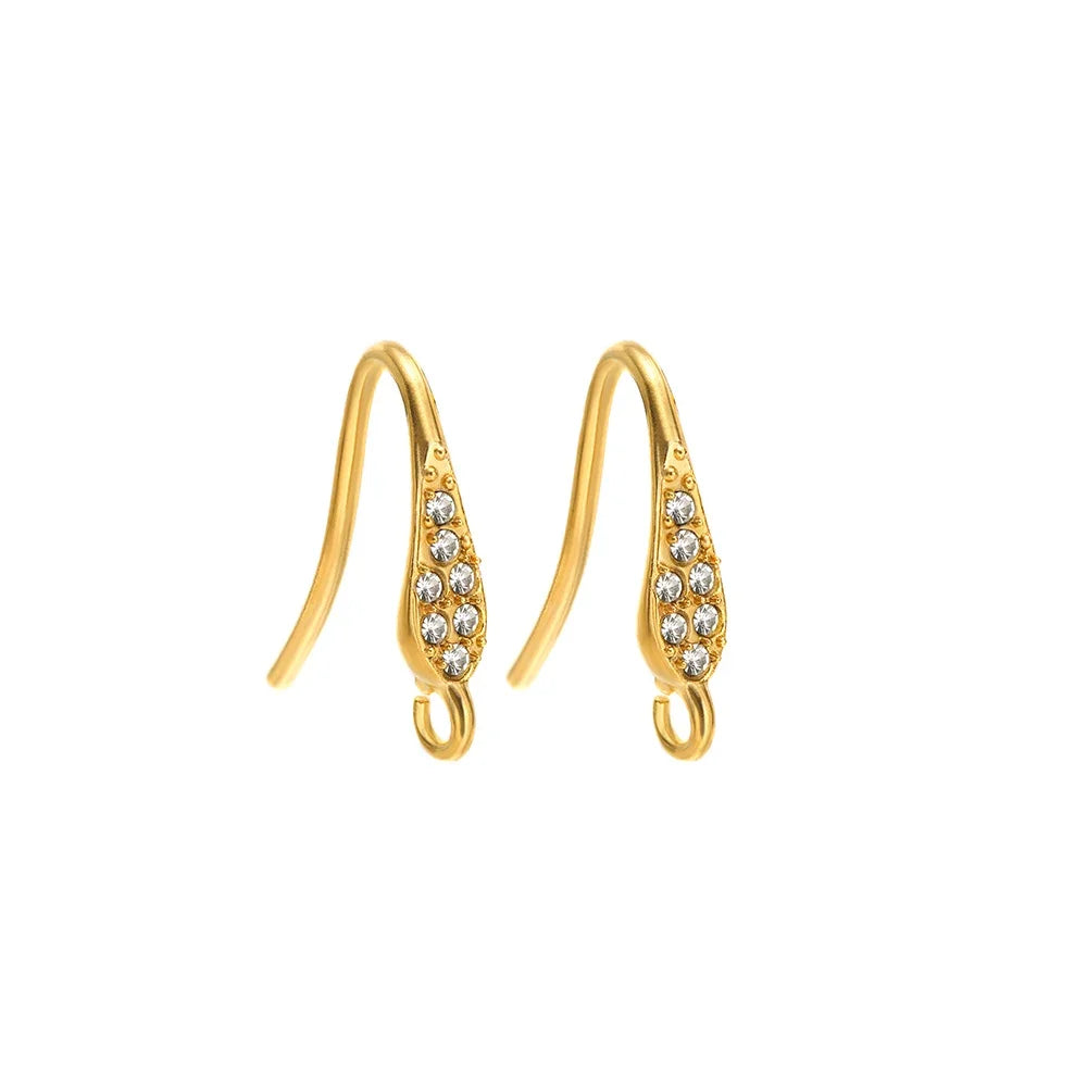 Gold-tone ear wire hooks with long crystal-row zircon plates