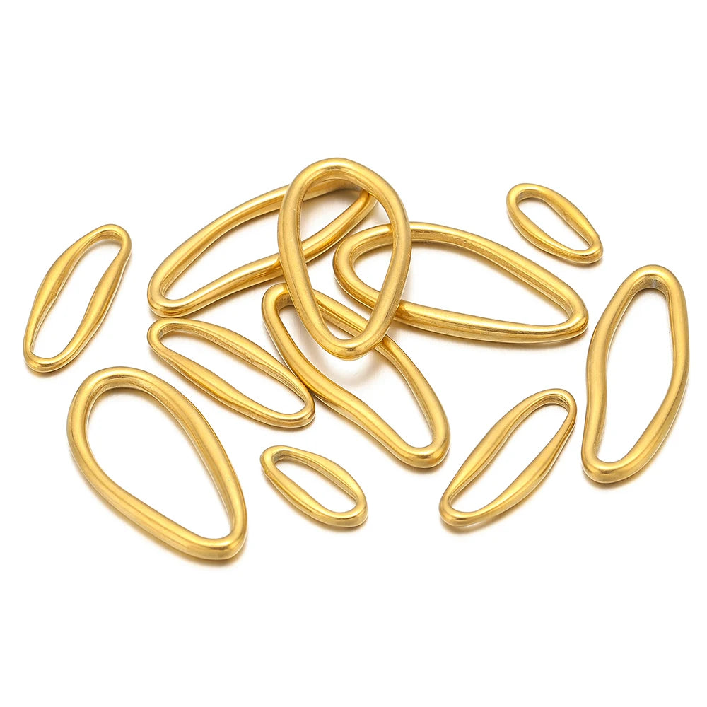 Gold irregular oval metal charm links for DIY jewelry, set of 5