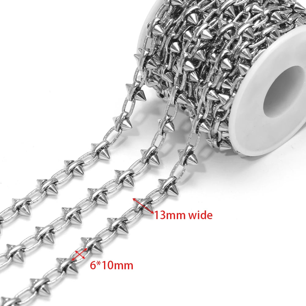 Steel bow knot chain links on a white spool, 13mm wide and 6x10mm size