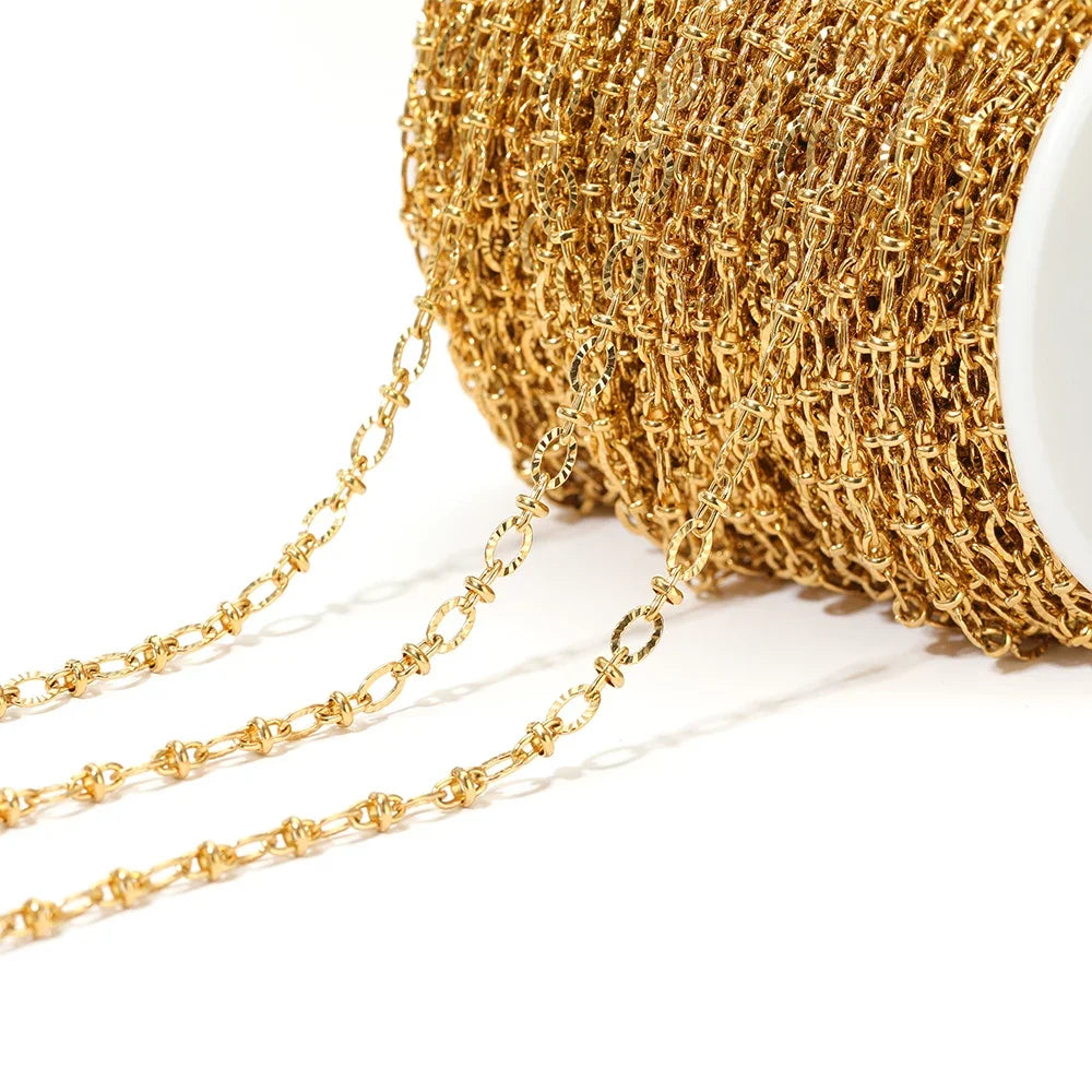 Gold embossed oval link chain, small round links for DIY necklace and bracelet making