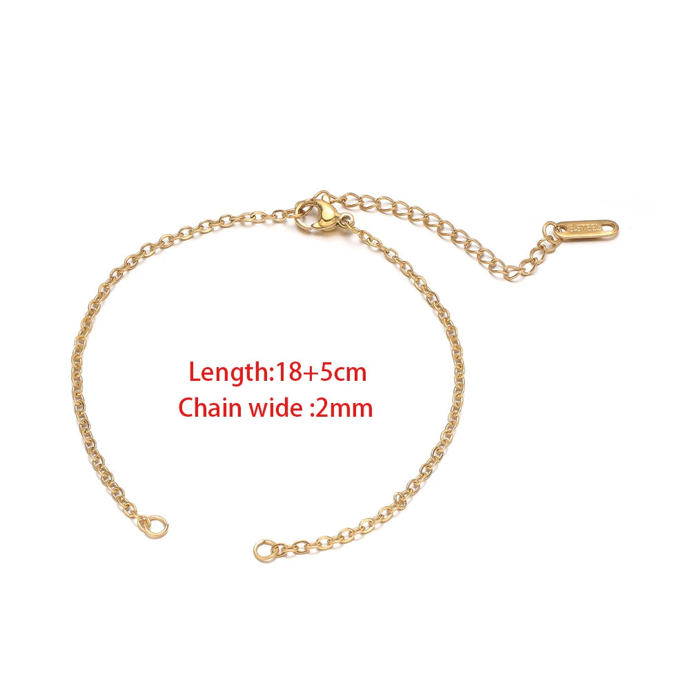 Gold-tone stainless adjustable flat chain bracelet/anklet with extension bar clasp