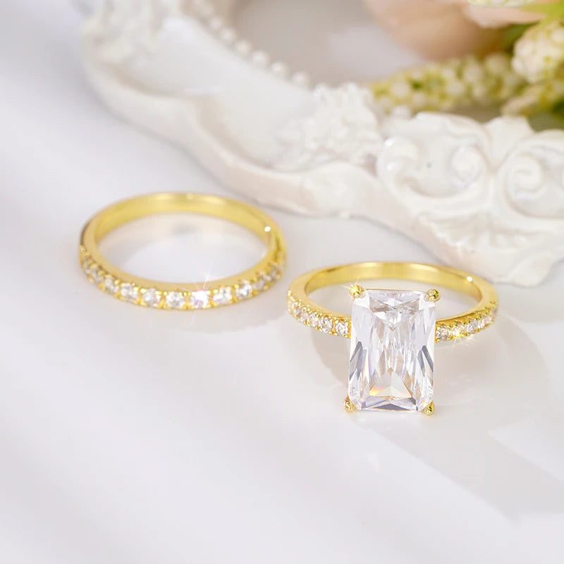 Luxury Rectangular Cubic Zirconia Set Rings for Women Wedding Jewelry m23