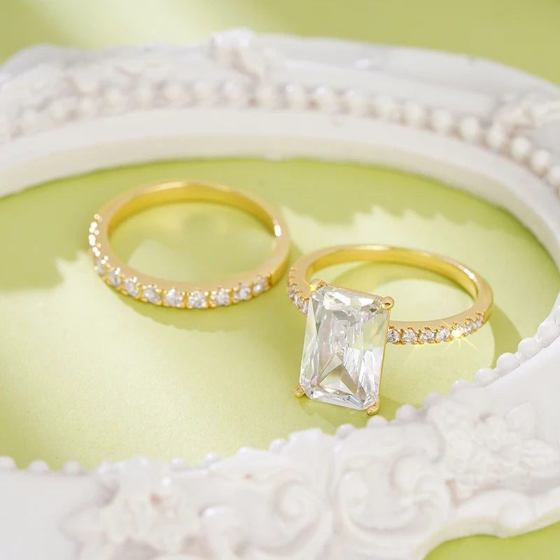 Luxury Rectangular Cubic Zirconia Set Rings for Women Wedding Jewelry m23