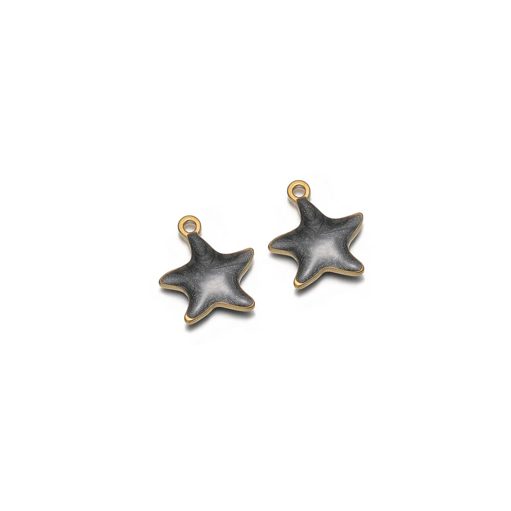 Black star enamel charm with gold-tone loop, pair