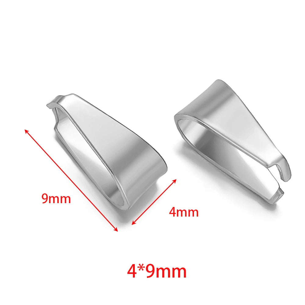 Silver-tone clip clasp connector (4x9mm), size diagram with 9mm and 4mm