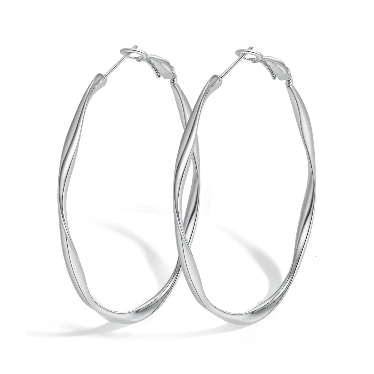 Pair of silver-tone twisted hoop earrings with click-top clasps