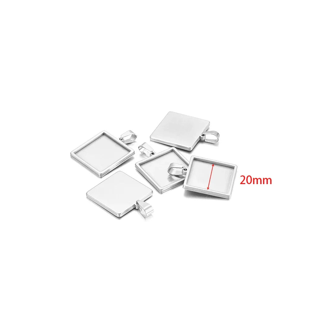 Square silver pendant tray blanks with bail, 20mm size shown