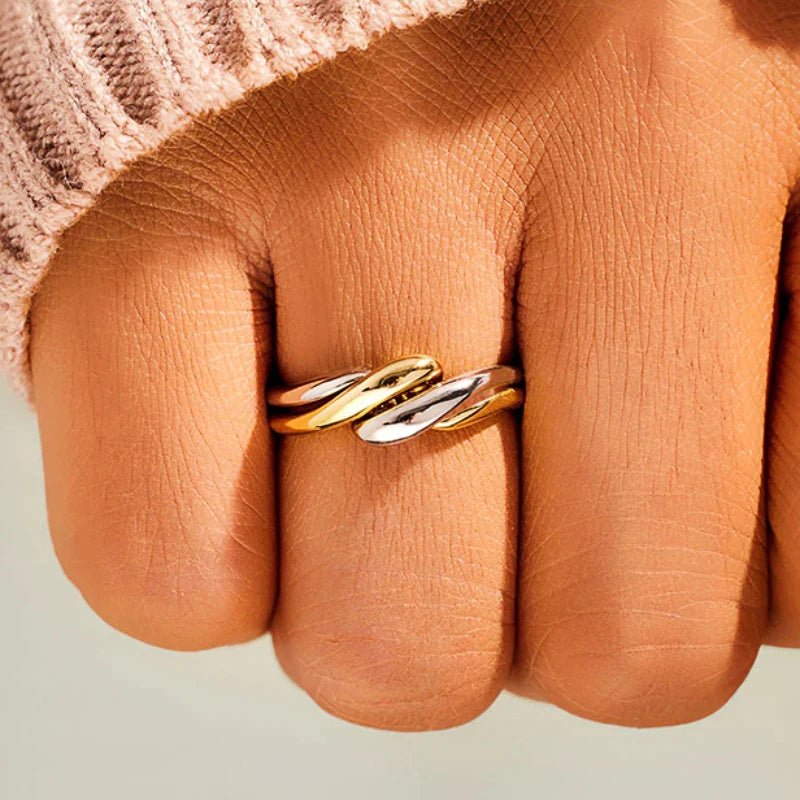 Fashion Two Tone Twist Ring for Women Daily Wear Jewelry m30