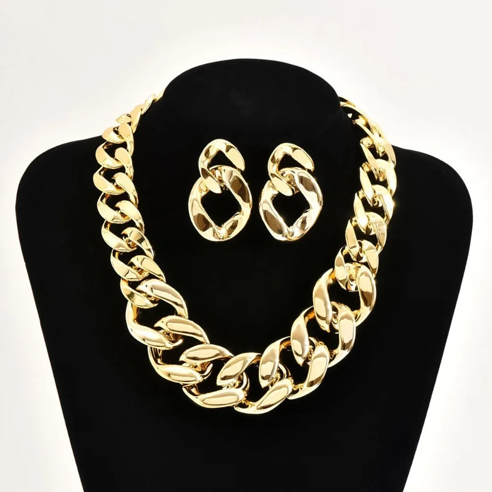 Chunky Jewelry Link Chain Vintage Earrings And Necklace Set For Women Punk Thick Choker Jewelry Gift