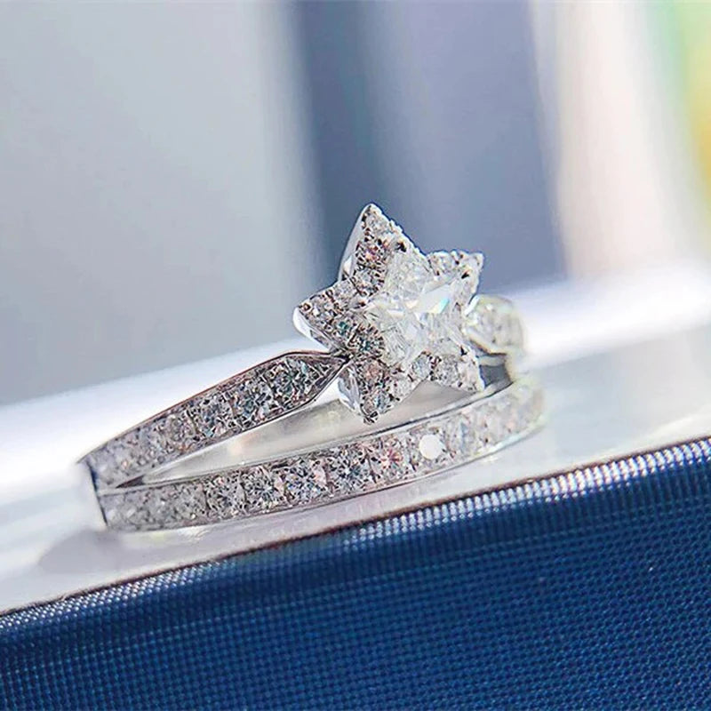Luxury Bright CZ Wedding Band Delicate Shining Star Ring m01