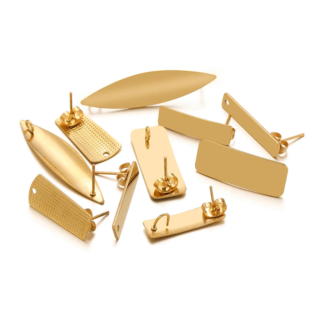 Gold-tone embossed stud earrings set with long drop shapes and post backs