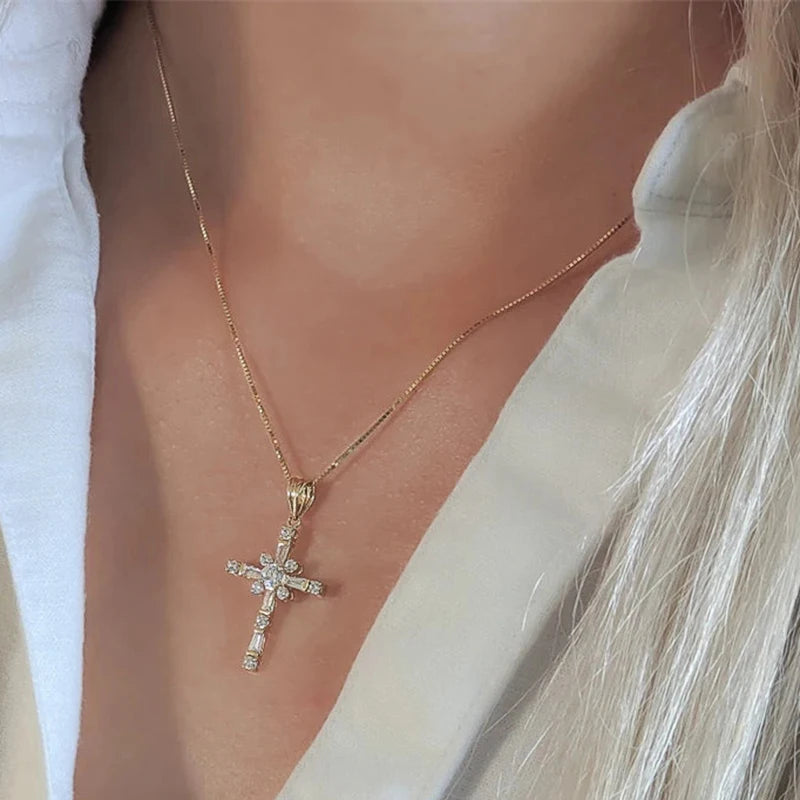 Luxury Cubic Zirconia Cross Pendant Necklace for Women Wedding Jewelry m22