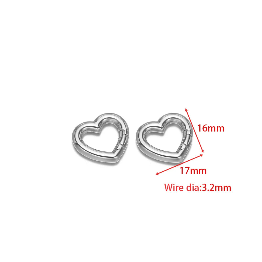 Steel oval heart spring buckle clasp connector, 16mm x 17mm, wire dia 3.2mm